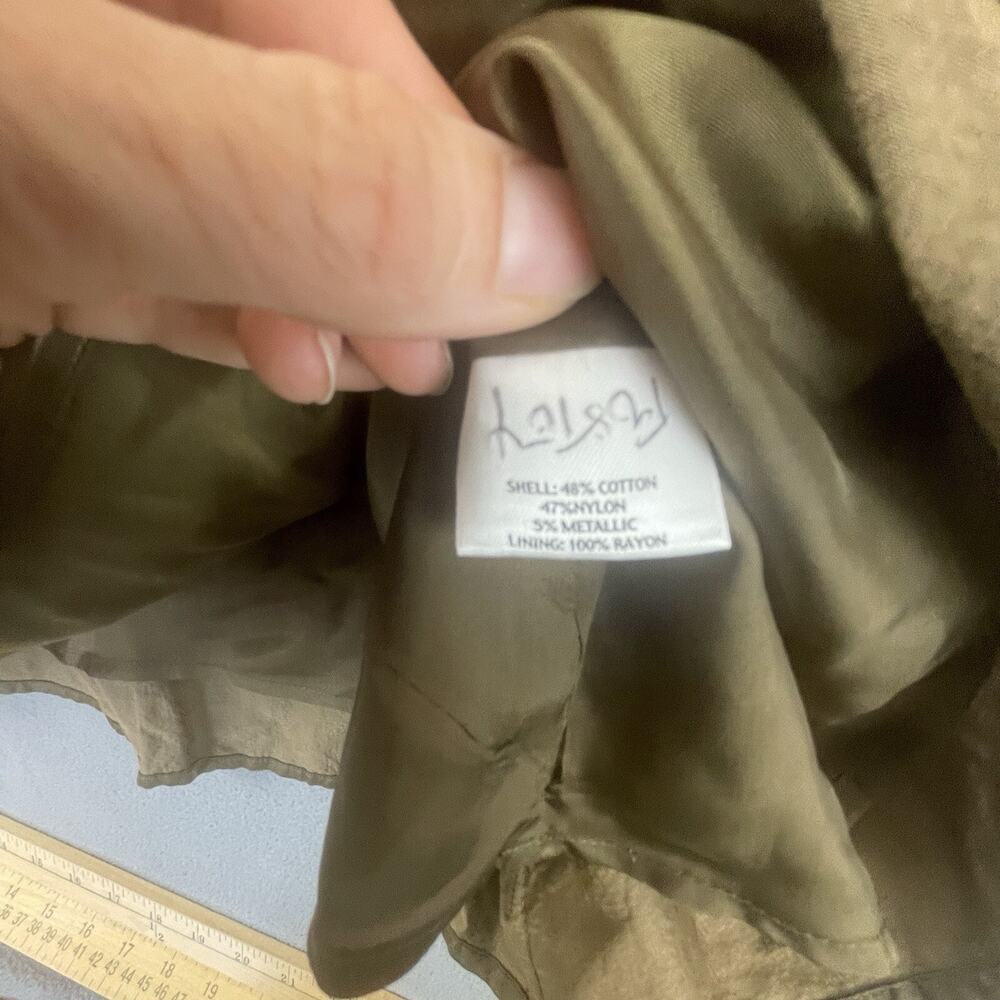 Eileen Fisher Dress Womens 6 Olivine Olive Green Steel Satin Empire Waist Tie - Picture 11 of 12